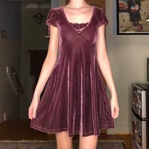 Purple velvet empire waist dress w/ lace inset